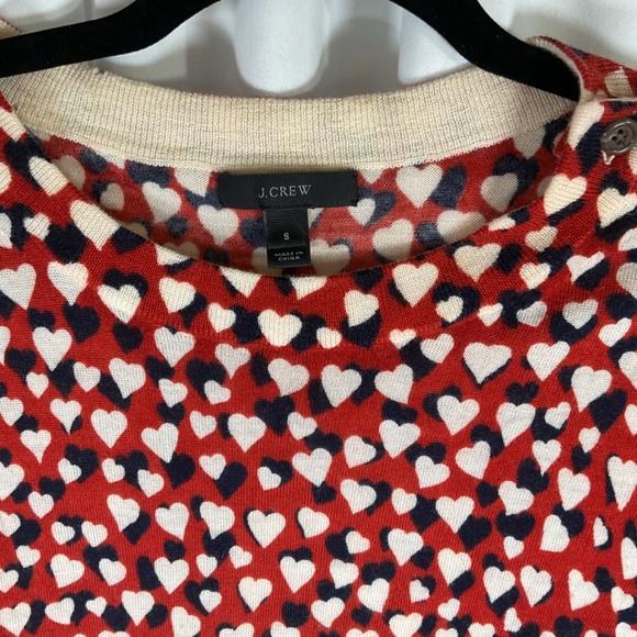 J Crew Size S Heart Print Tippi Sweater 100% Merino Wool Lightweight Rust Red - Picture 2 of 6